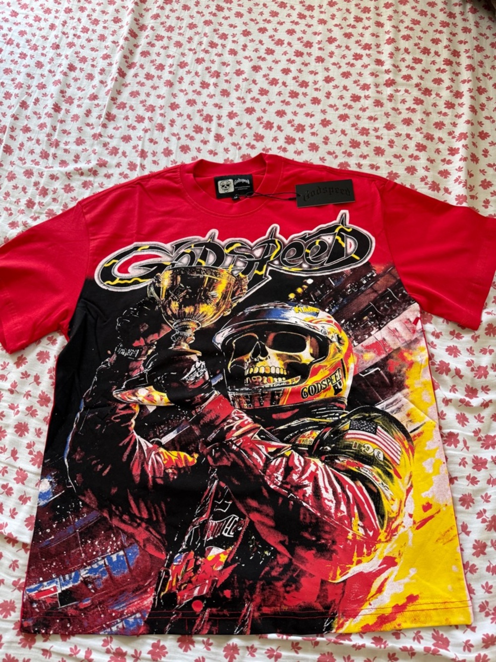Godspeed Red Graphic Racing Skull Short Sleeve Tee